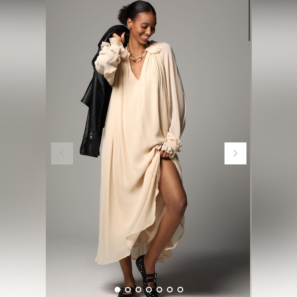 Anthropologie Long-Sleeve Midi Dress Neutral Ethereal Fairy Coastal Grandma LP - Picture 2 of 12